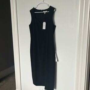 Dress The Population Black Asymmetrical Neckline Midi Dress, NWT